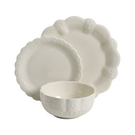 24-Piece Stoneware Plates & Bowls Dinnerware Set, Linen