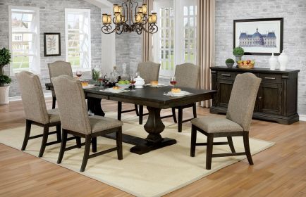 Contemporary Warm Gray Espresso 7pc Set Solidwood Dining Room Furniture Table w Leaf 6x Side Chairs