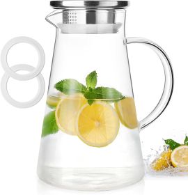 Glass Pitcher with Lid and Handle, Water Pitcher with Spout for Fridge, Borosilicate Glass Jug for Hot/Cold Drink, Large Ice Tea Carafe for Juice