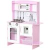 Qaba Pretend Play Kitchen with Sound Effects and Stove Lights, Kids Kitchen Playset with Storage