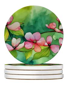 Virginia American Dogwood in Watercolor Large Sandstone Coasters Pack of 4 Absorbent Round Coasters Decor Gifts for Men or Women, 4 in, Multicolo