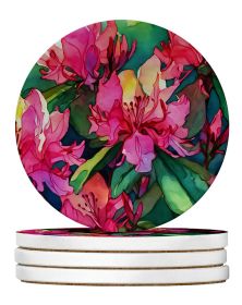 West Virginia Rhododendrons in Watercolor Large Sandstone Coasters Pack of 4 Absorbent Round Coasters Decor Gifts for Men or Women, 4 in, Multico