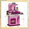 Qaba Kids Play Kitchen with Lights, Sounds, 33 Accessories & Storage for Toddler 3-6 Years