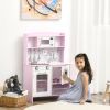 Qaba Pretend Play Kitchen with Sound Effects and Stove Lights, Kids Kitchen Playset with Storage
