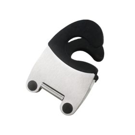 1PC Stainless Steel Pot Spoon Holder; Anti-Scald Silicone Grip Pot Clip Holder For Spoon; Kitchenware Bowl Clip; Cooking Utensils Tools; (Color: black)