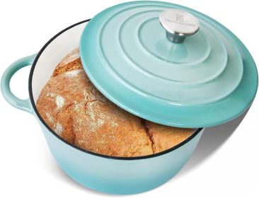 4.5 QT Cast Iron Dutch Oven, Enamel Coated Cookware Pot with Self Basting Lid for Home Baking, Braiser, Cooking, Aqua (Color: Aqua)